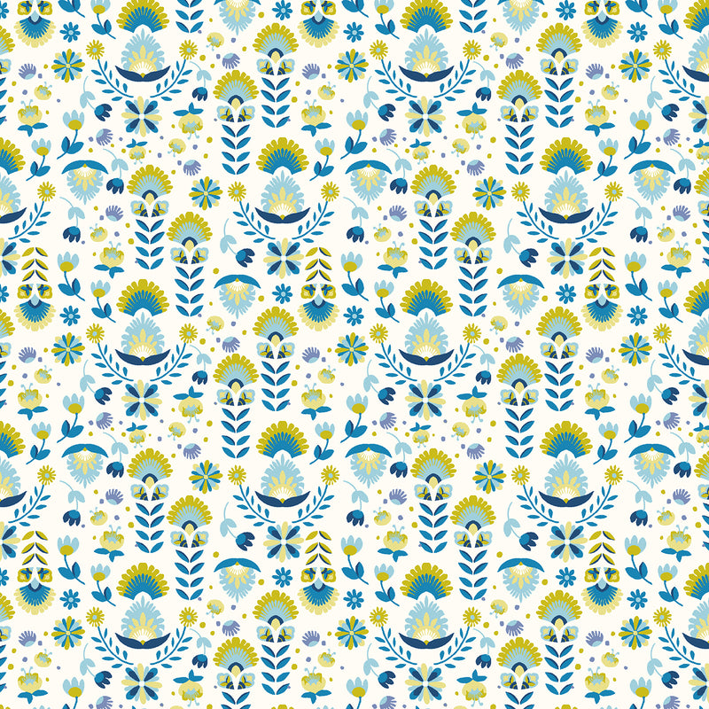 Swan Paraíso Quilt Fabric - Flowers in Paradise in Blue/Lime - RJ4202-BL1