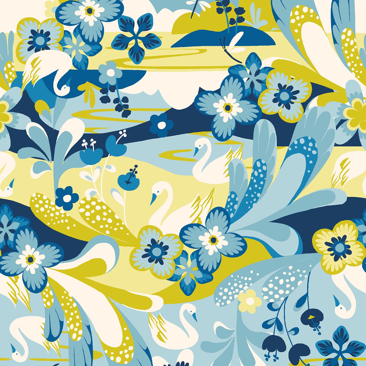 Swan Paraíso Quilt Fabric - Paradise in Coastal Blue - RJ4200-CB1