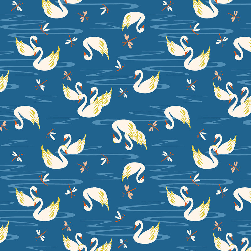Swan Paraíso Quilt Fabric - Swan Lake in Cobalt Blue - RJ4201-CO1
