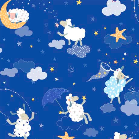 Sweet Sheeps Quilt Fabric - Sheep in Sky in Dark Blue - 1649 29361 Y