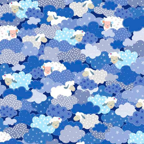 Sweet Sheeps Quilt Fabric - Sheep on Clouds in Blue - 1649 29362 B