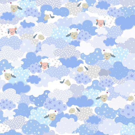 Sweet Sheeps Quilt Fabric - Sheep on Clouds in White/Blue - 1649 29362 Y