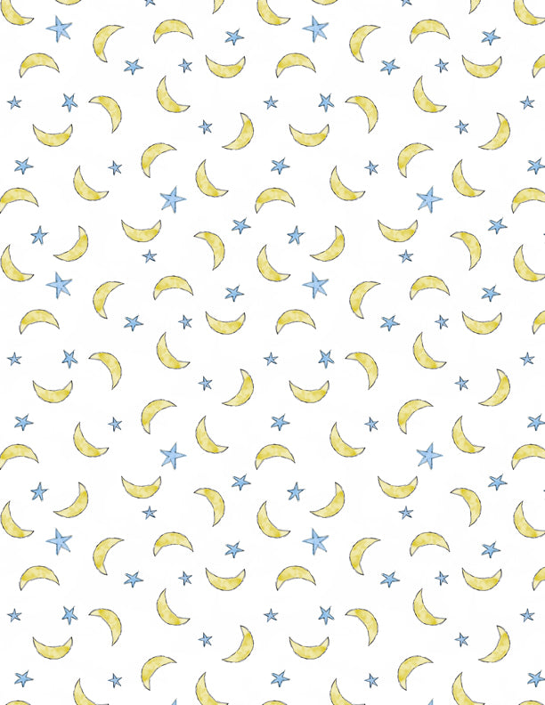 Sweet World Quilt Fabric - Moon Toss in White - 3021 10515 154