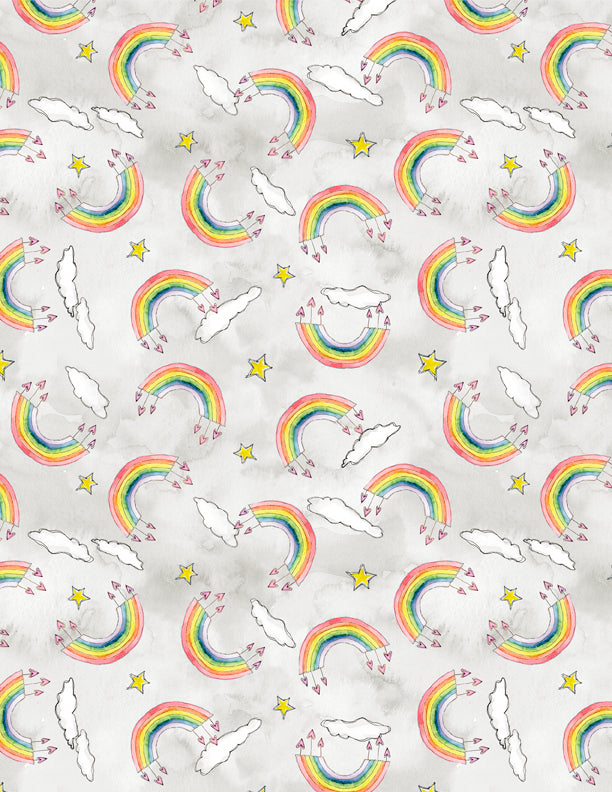 Sweet World Quilt Fabric - Rainbow Toss in Gray - 3021 10512 953