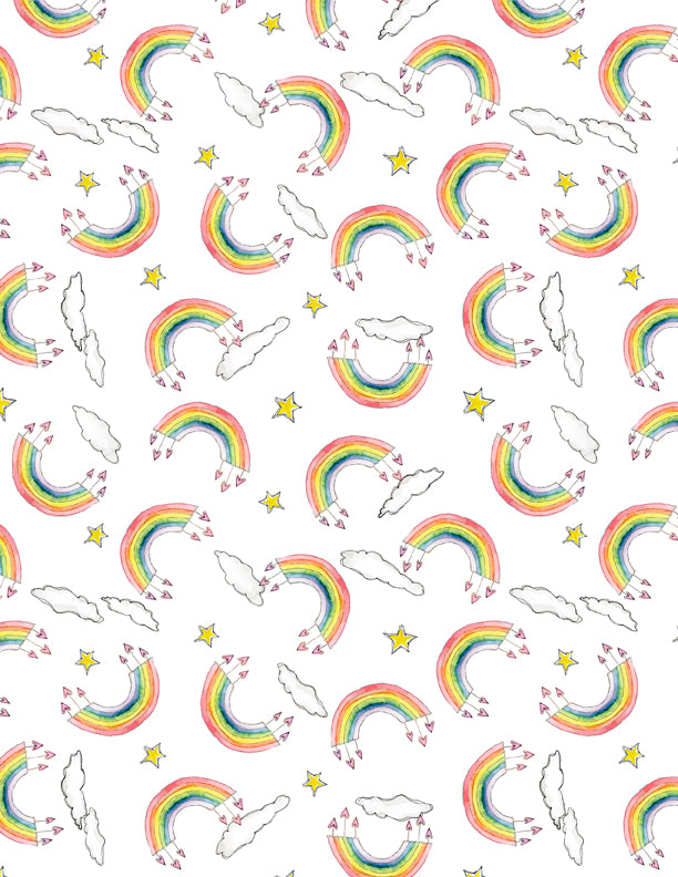 Sweet World Quilt Fabric - Rainbow Toss in White - 3021 10512 153