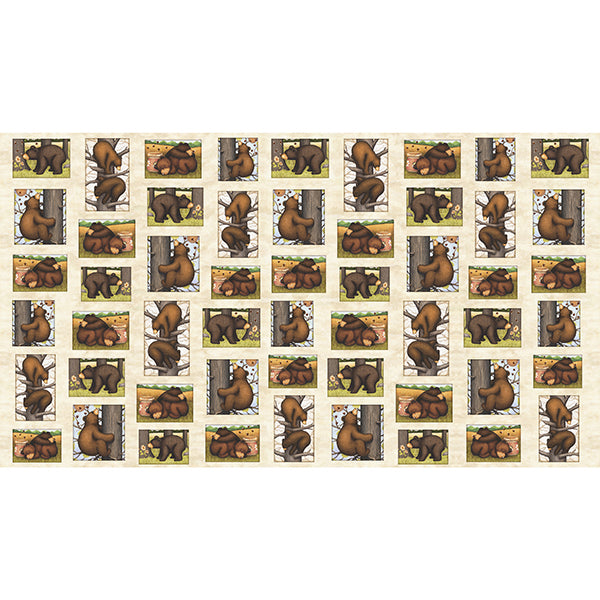 Sweet as Honey Quilt Fabric - Bear and Honey Patches in Cream - 1649 29441 E - SOLD AS A 24" PANEL
