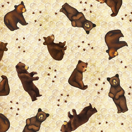 Sweet as Honey Quilt Fabric - Bear and Honeycomb Toss in Cream - 1649 29443 E