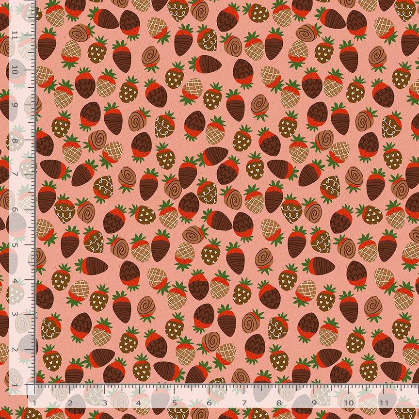Sweet on You Quilt Fabric - Chocolate Berries in Coral - STELLA-DFG2368 CORAL