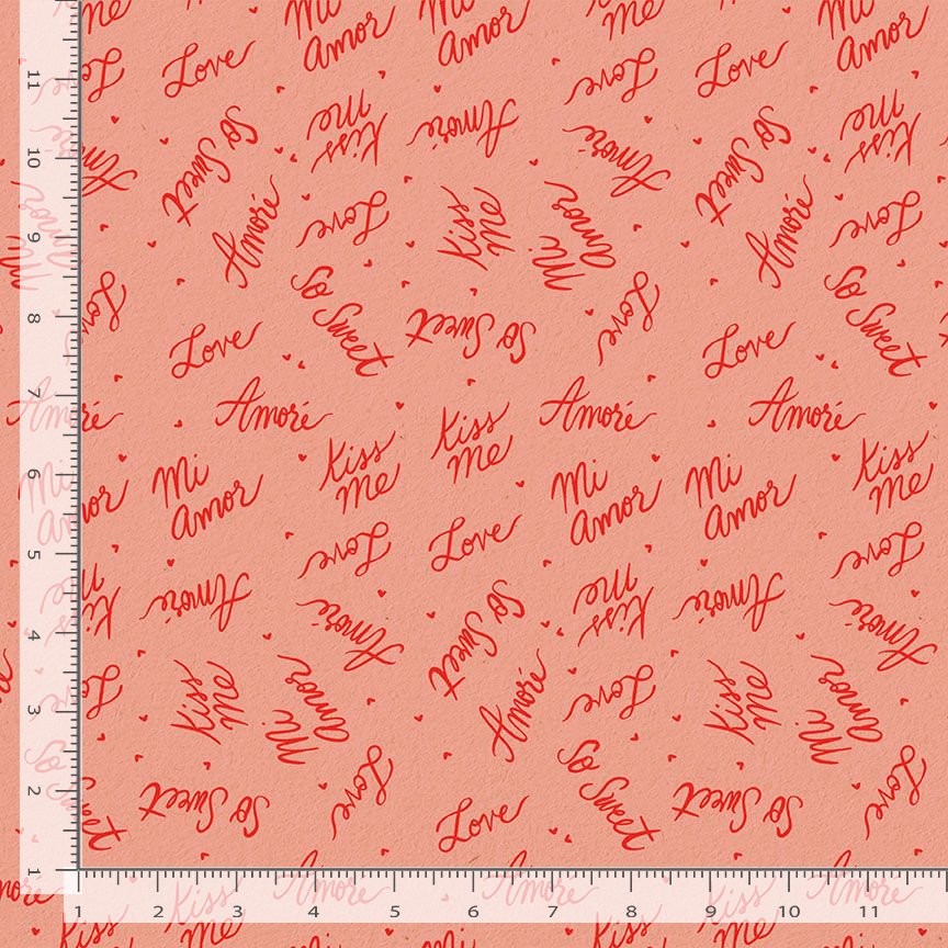 Sweet on You Quilt Fabric - Love (Words) in Coral - STELLA-DFG2367 CORAL