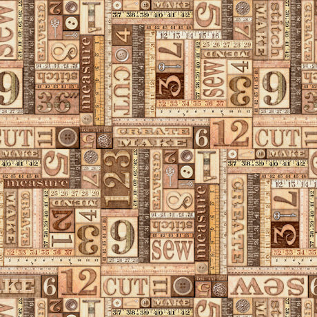 Tailor Made Quilt Fabric - Numbers Patch in Brown - 1649-27340-A
