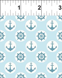 Teddy's Great Adventure Quilting Fabric - Teddy Sets Sail Anchors in Blue - 4TGA-1