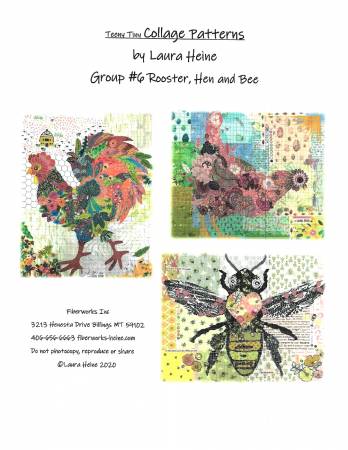 Teeny Tiny Collage Patterns by Laura Heine - Group 6 - Rooster, Hen and Bee - LHFWTT6