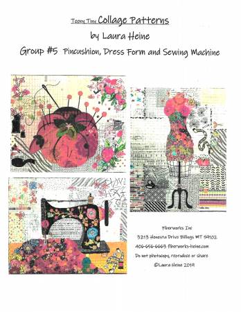 Teeny Tiny Collage Patterns by Laura Heine - Group 5 - Pincushion, Dress Form, and Sewing Machine - LHFWTT5