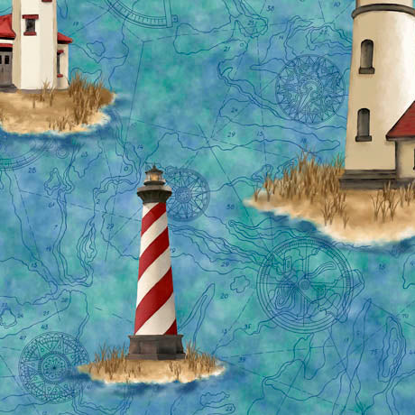 This and That VIII Quilt Fabric - Lighthouse in Blue - 1649 29402 B