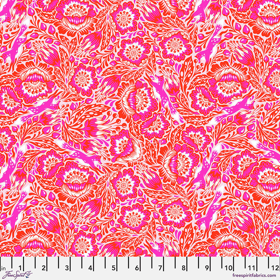 Tiny Beasts Quilt Fabric by Tula Pink - Out Foxed Foxes in Glimmer Pink - PWTP184.GLIMMER