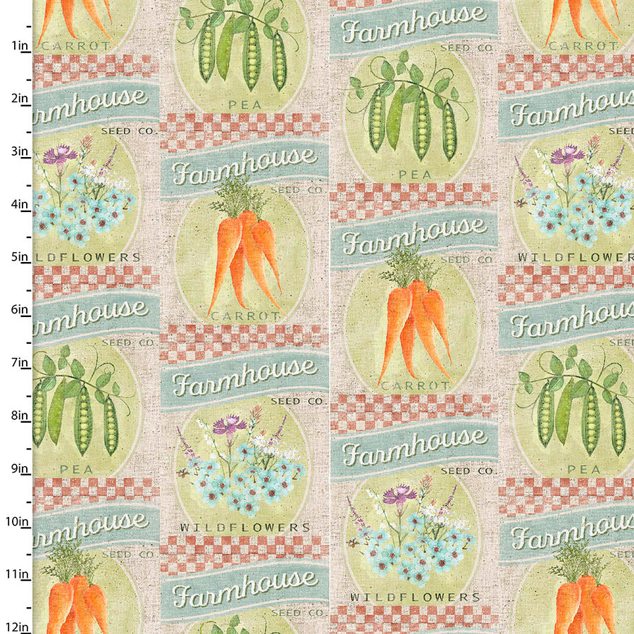 Touch of Spring Quilt Fabric - Seed Packets in Beige - 18753-BEIGE
