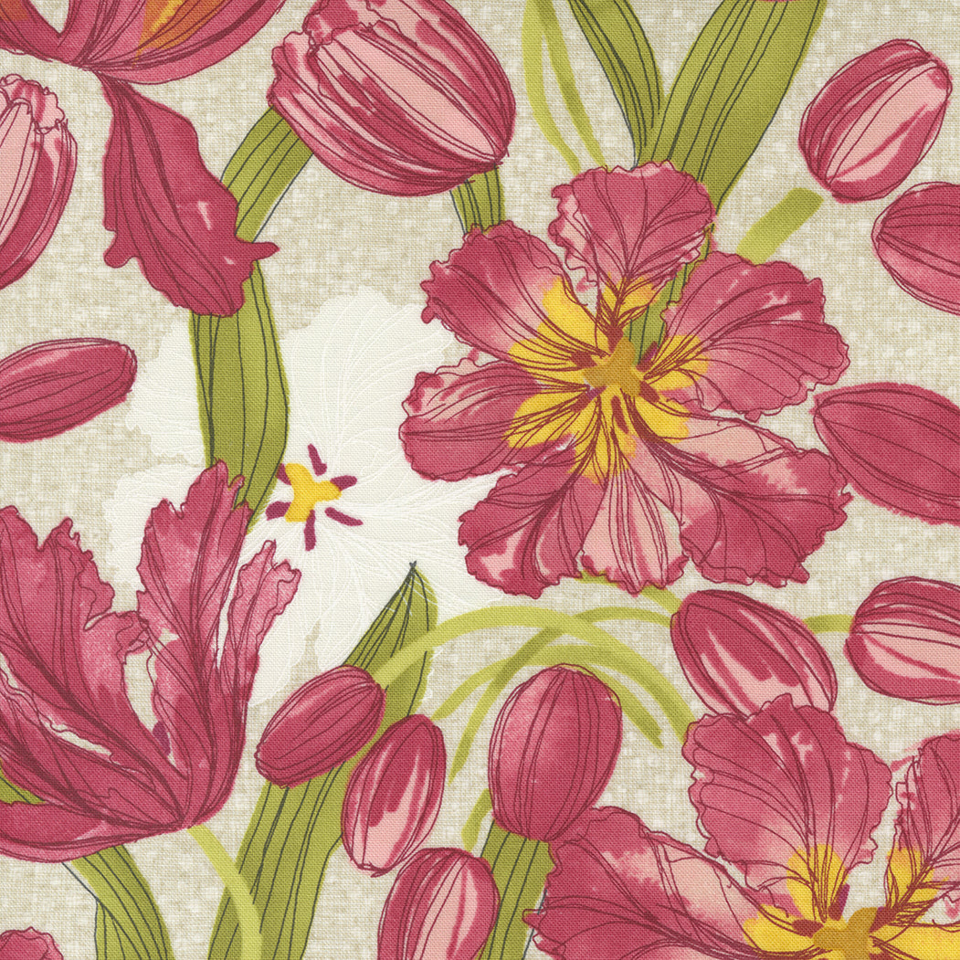 Tulip Tango Quilt Fabric - Tulips in Cream - 48710 11