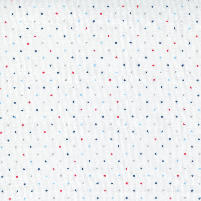Twinkle Quilt Fabric - Stars in Patriotic Red/Blue/Metallic on White - 24106 38M