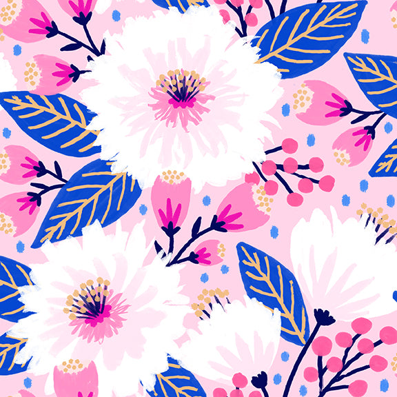 Vibrant Blooms Quilt Fabric - Dahlia Party in Pink/White - 120-22231
