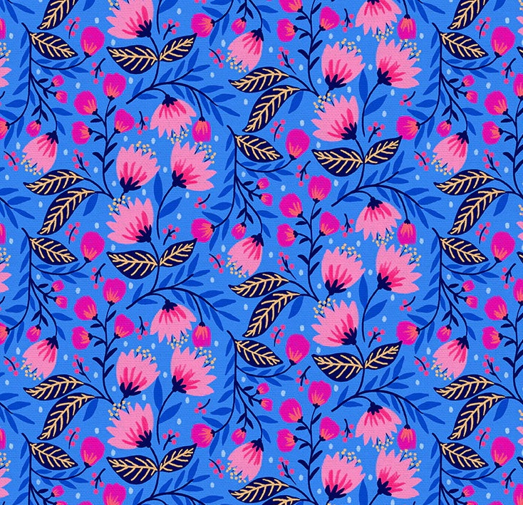 Vibrant Blooms Quilt Fabric - Parlor in Blue/Pink - 120-22236