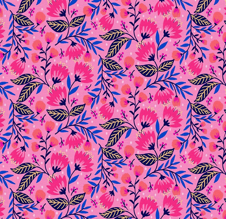 Vibrant Blooms Quilt Fabric - Parlor in Pink/Navy - 120-22238