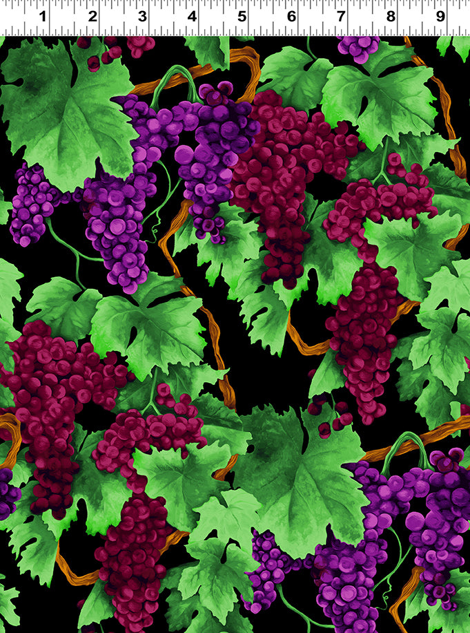 Vineyard Quilt Fabric - Digital Grapevine in Wine Burgundy - Y3353-48