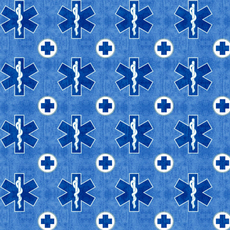 What the DR (Doctor) Ordered Quilt Fabric - EMS Symbol in Denim Blue - 1649-24925-B