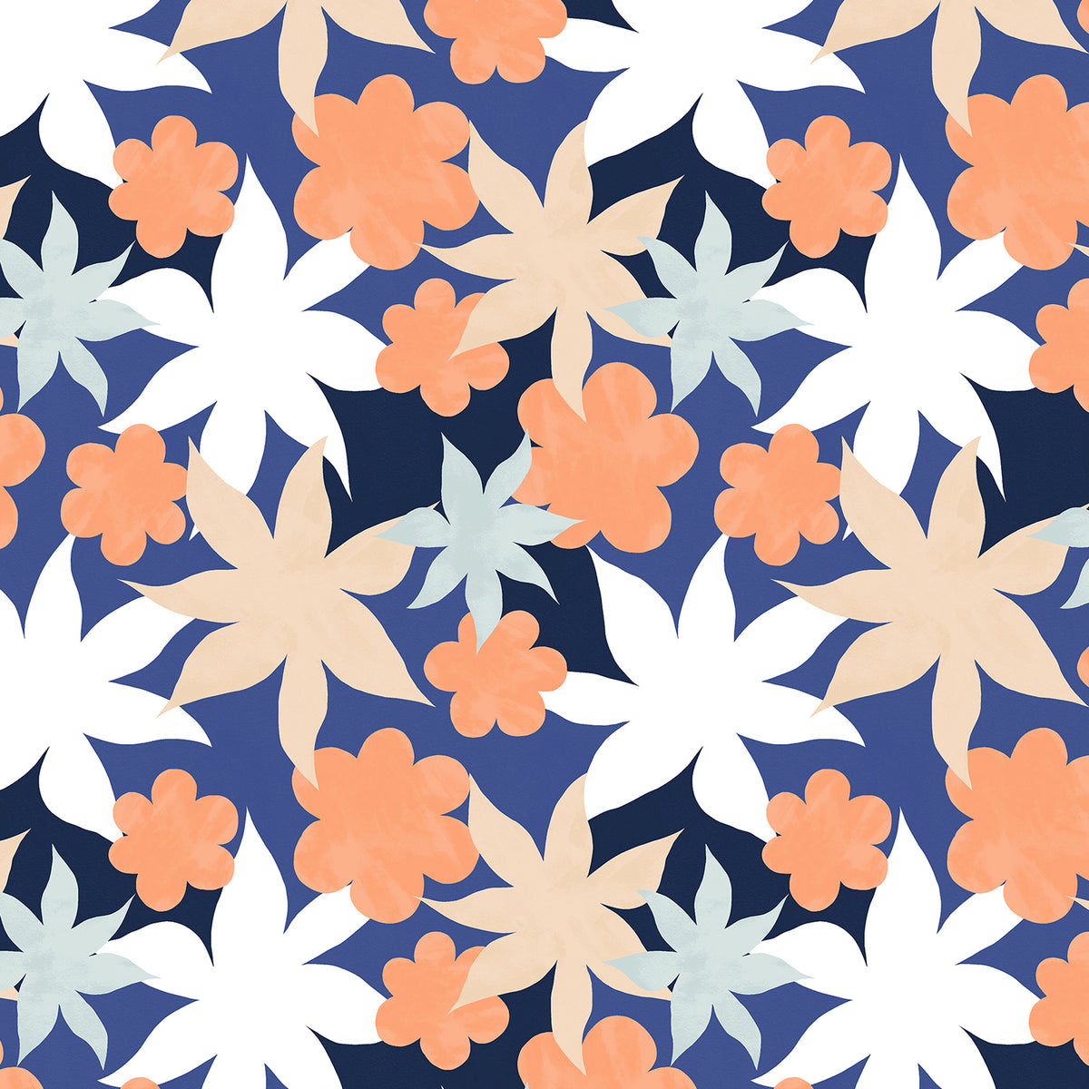 Wide Open Spaces Quilt Fabric - Wildflowers in Sea Urchin Blue/Orange - RJ3401-SU3