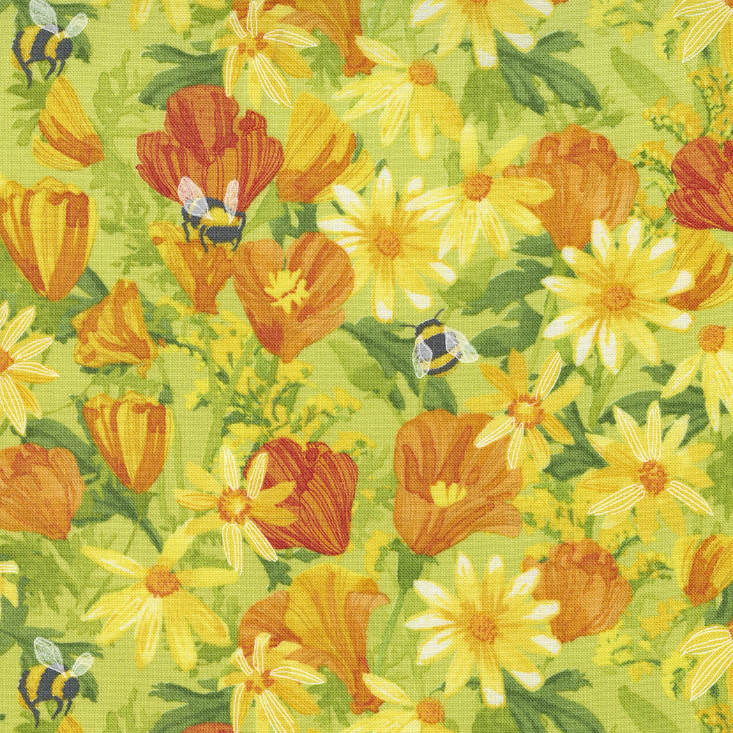 Wild Blossoms Quilt Fabric - Daisies and Poppies in Sunlit Yellow - 48731 13