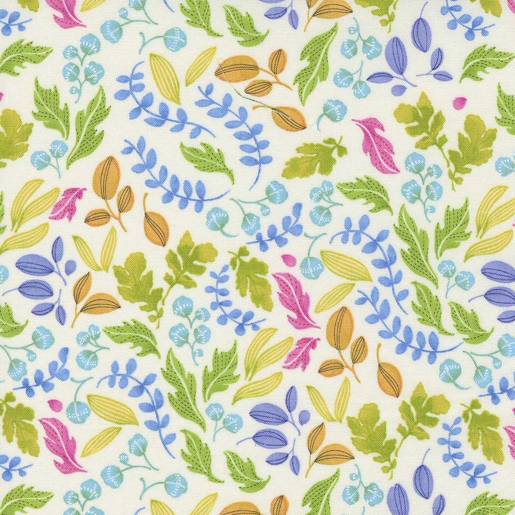 Wild Blossoms Quilt Fabric - Leafy World in Cream Multi - 48736 11