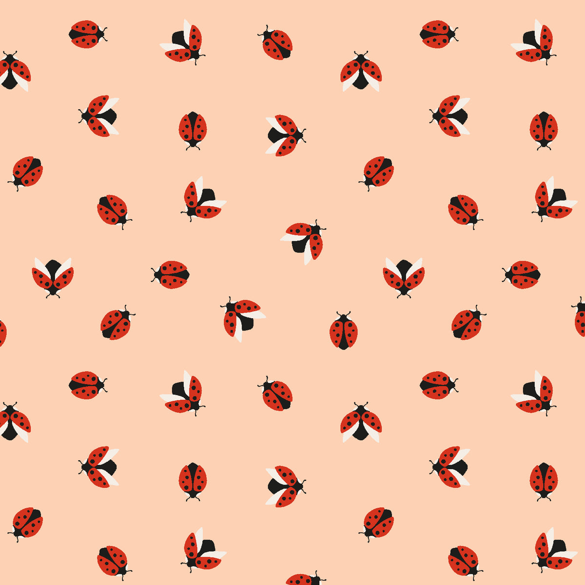 Wild and Free Quilt Fabric - Ladybug in Ladybug Red/Peach - LV602-LR3