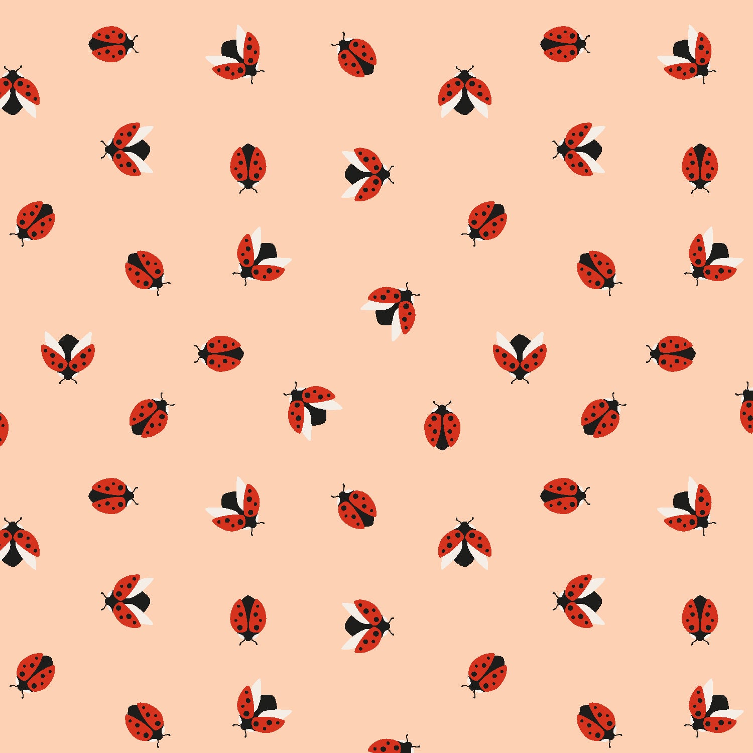 Wild and Free Quilt Fabric - Ladybug in Ladybug Red/Peach - LV602-LR3