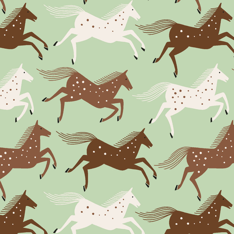 Wild and Free Quilt Fabric - Wild Horses in Reflection Green - LV600-RE1