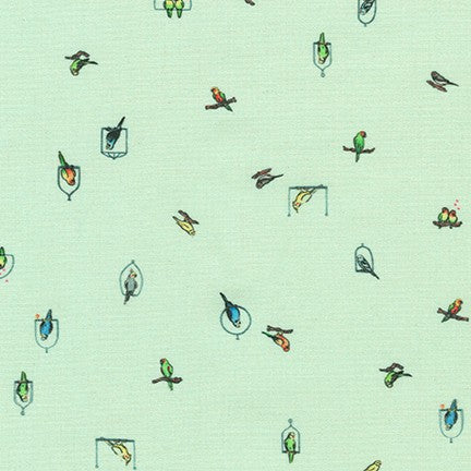Wishwell Petit Quilt Fabric - Birds in Aqua - WELD-20342-70 AQUA