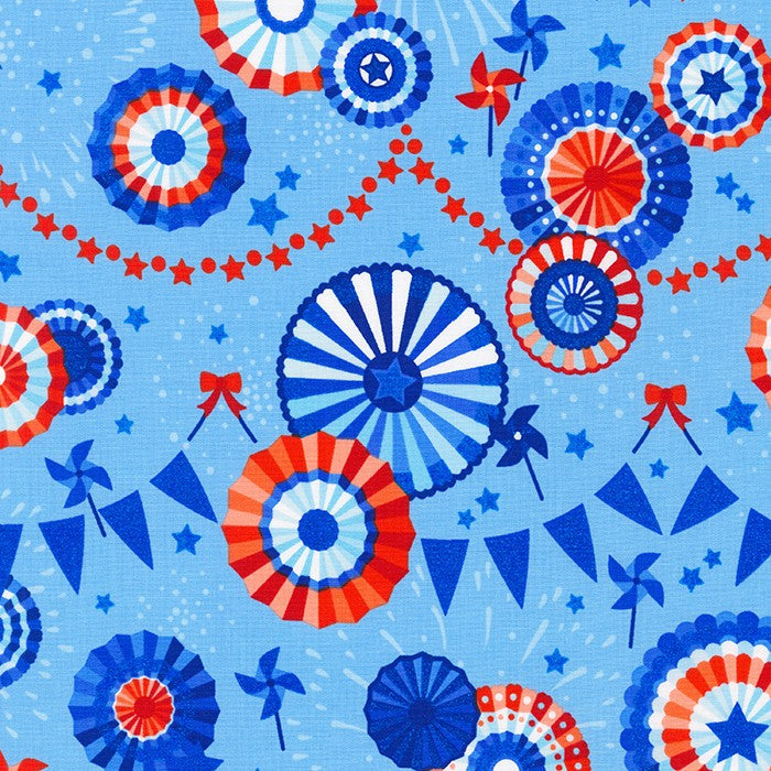 Wishwell Spangled Quilt Fabric - Fans and Pinwheels in Sky Blue - WELM-21215-63 SKY