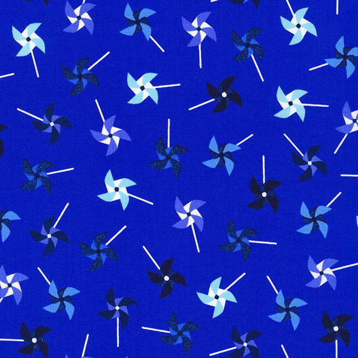 Wishwell Spangled Quilt Fabric - Pinwheels in Blue - WELM-21218-4 BLUE