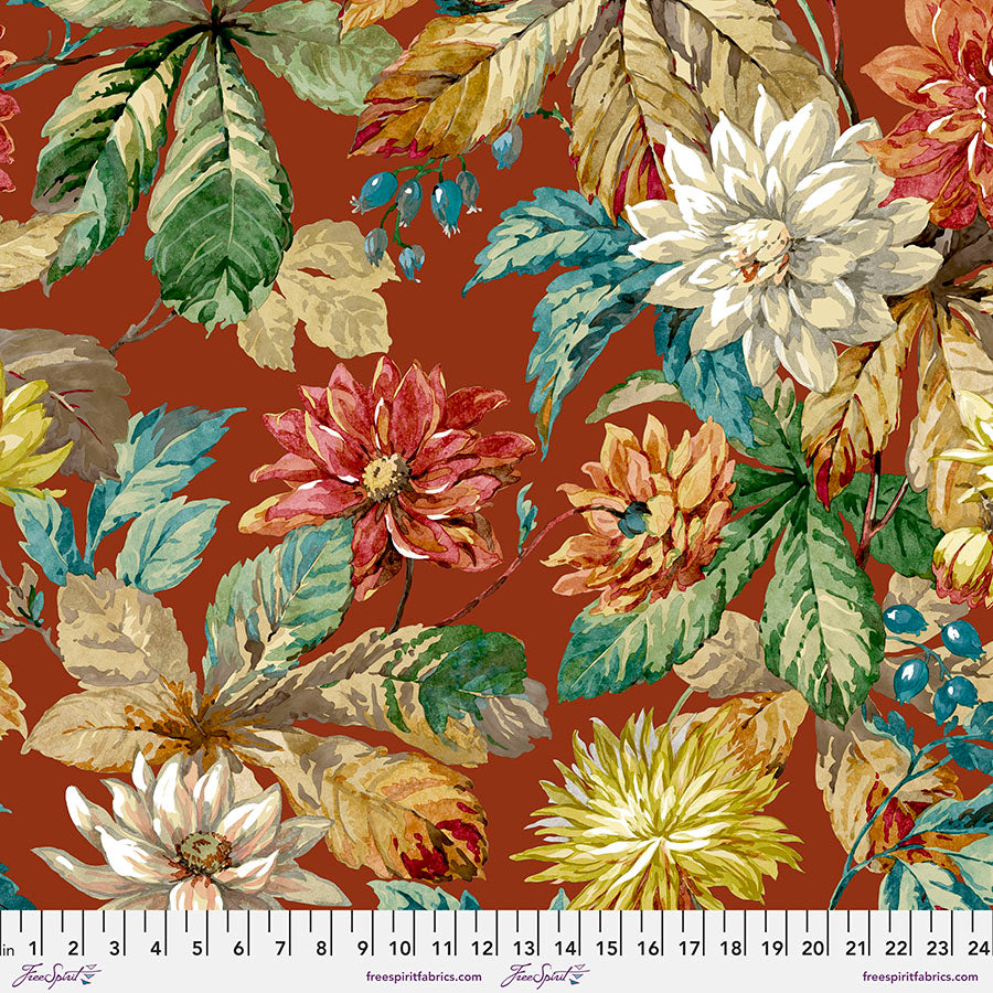 Woodland Blooms Quilt Fabric - Dahlia and Rosehip in Russet Orange - PWSA029.RUSSET