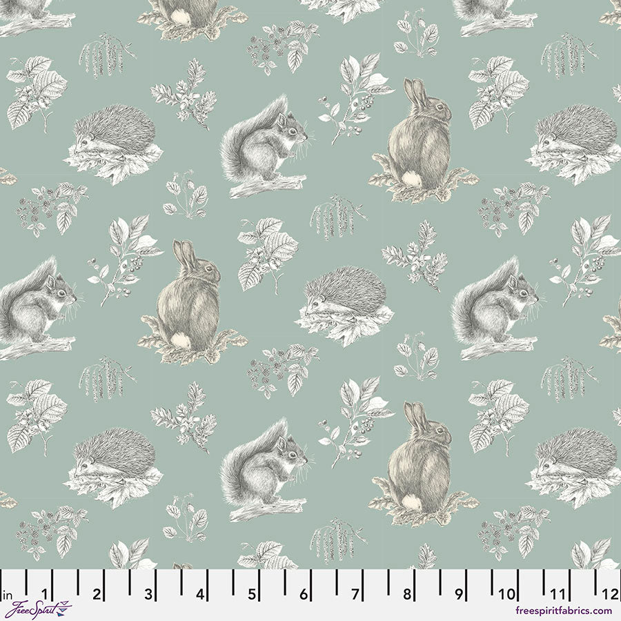Woodland Blooms Quilt Fabric - Squirrel and Hedgehog in Sky Blue - PWSA033.SKY