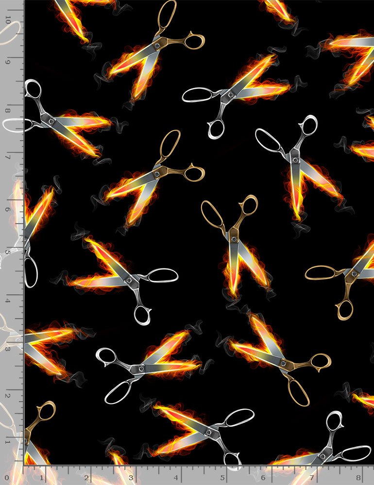 You've Got Style Quilt Fabric - Flaming Scissors in Black - GM-C8486-BLACK