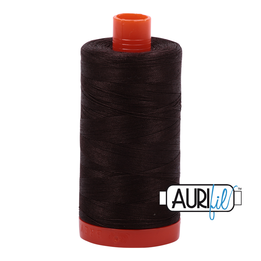 Aurifil 50 wt cotton thread, 1300m, Very Dark Bark (1130)